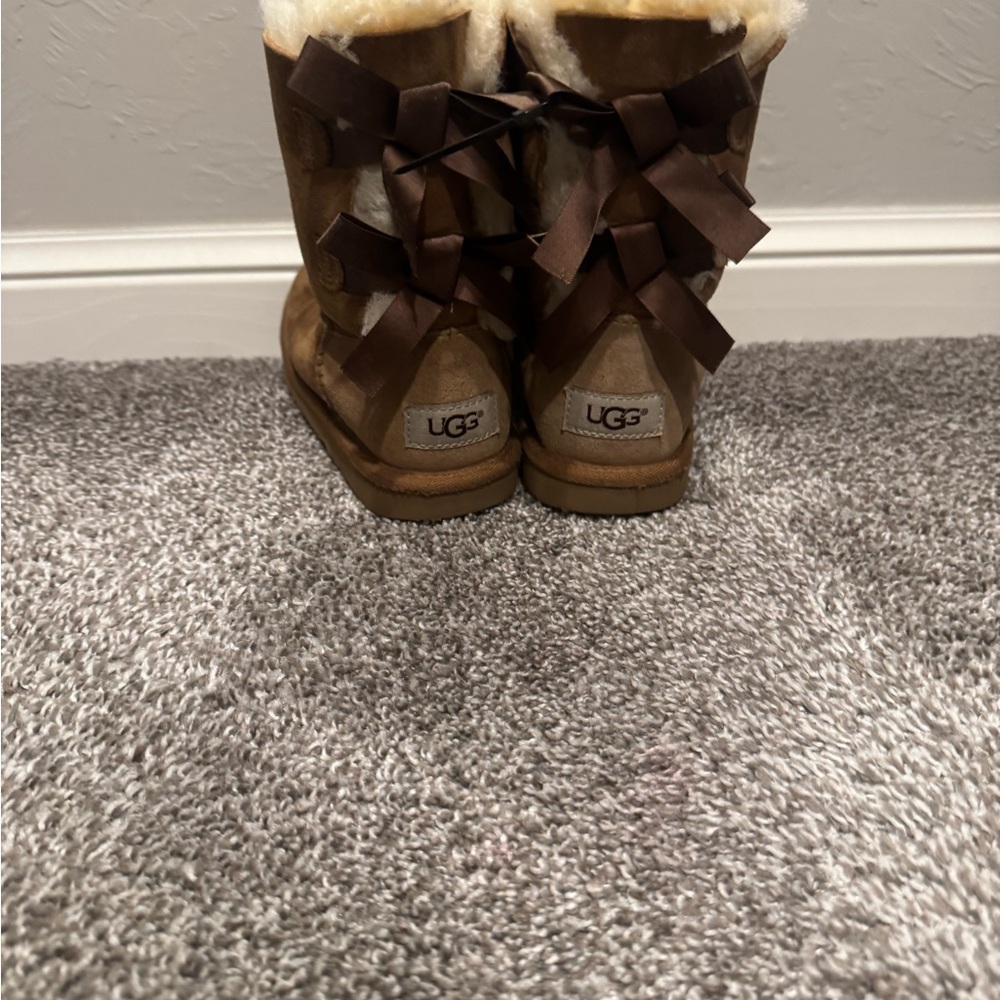UGG Tan Boots with Ribbon Accents